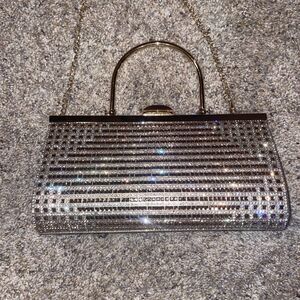 Prezzo Ladies Bling Goldtone and Silver Rhinestones on Front of Clutch Purse